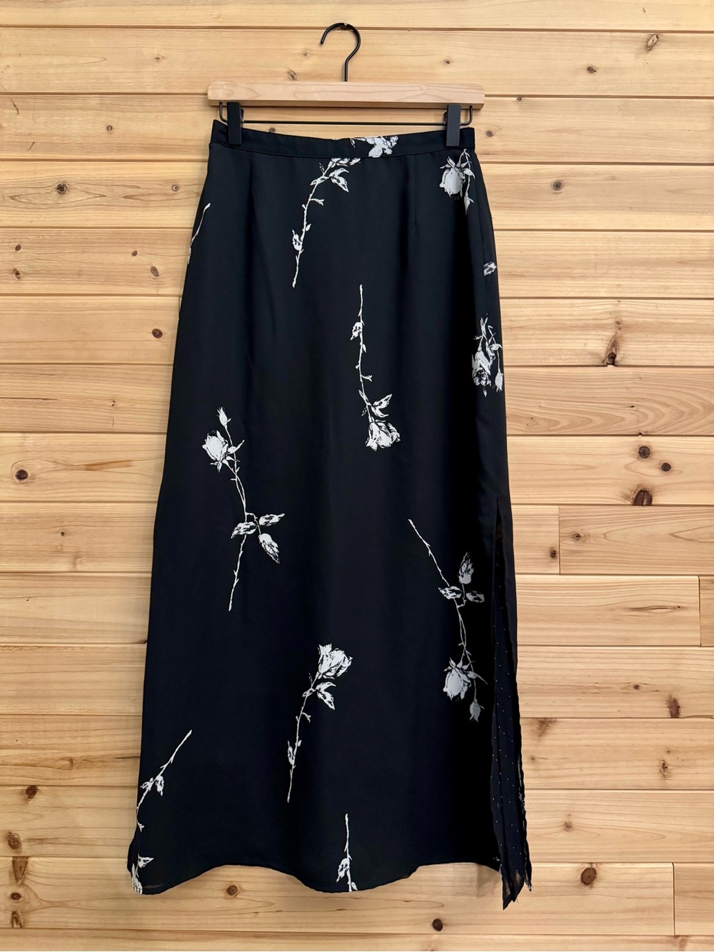 Vintage Small Reversible Floral Polka Dot Black Maxi Skirt Romantic Academia